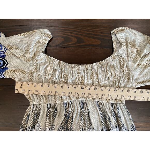 Muse X Boston Proper Dress Womens Size 12 Babydoll Blue Tan Loose Bohemian Mini - Picture 9 of 10